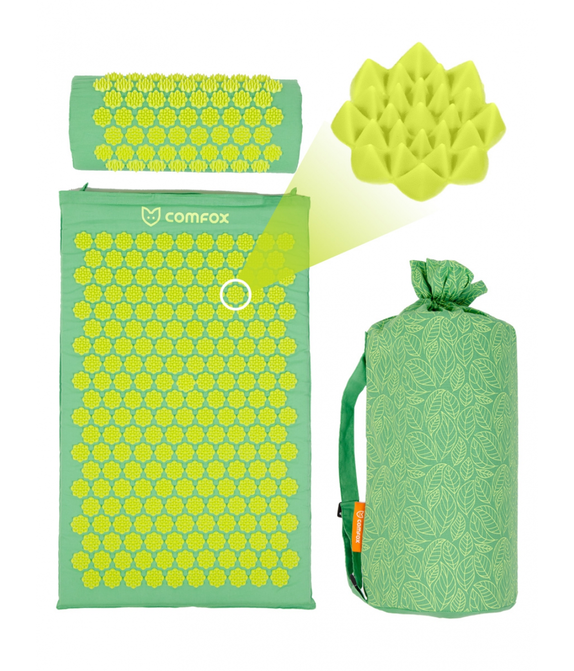 Набор: массажный коврик и валик Comfox - Зеленый