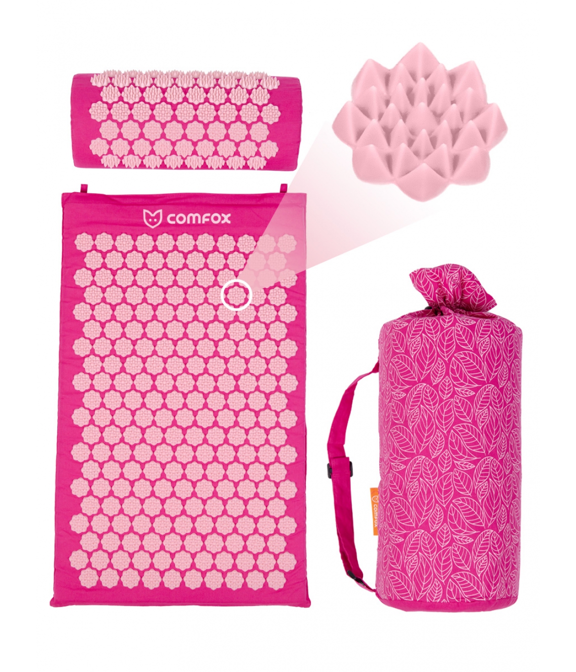 Набор: массажный коврик и валик Comfox - Розовый